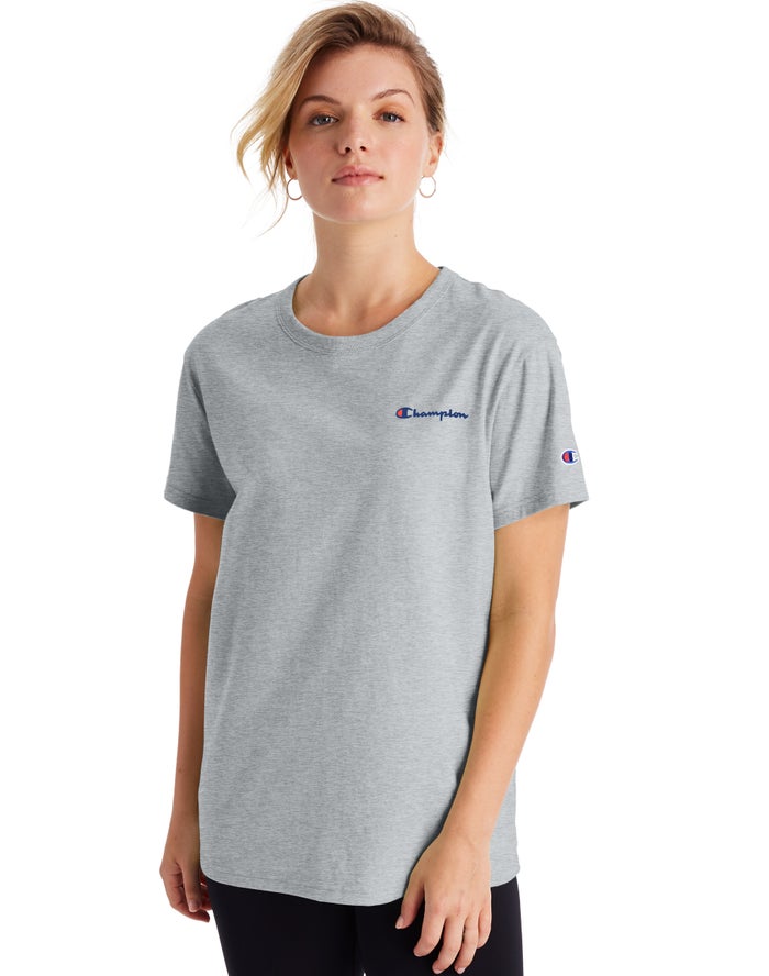 Champion Dame T-Shirts Grå - Boyfriend Script Logo - Danmark HZP-658302